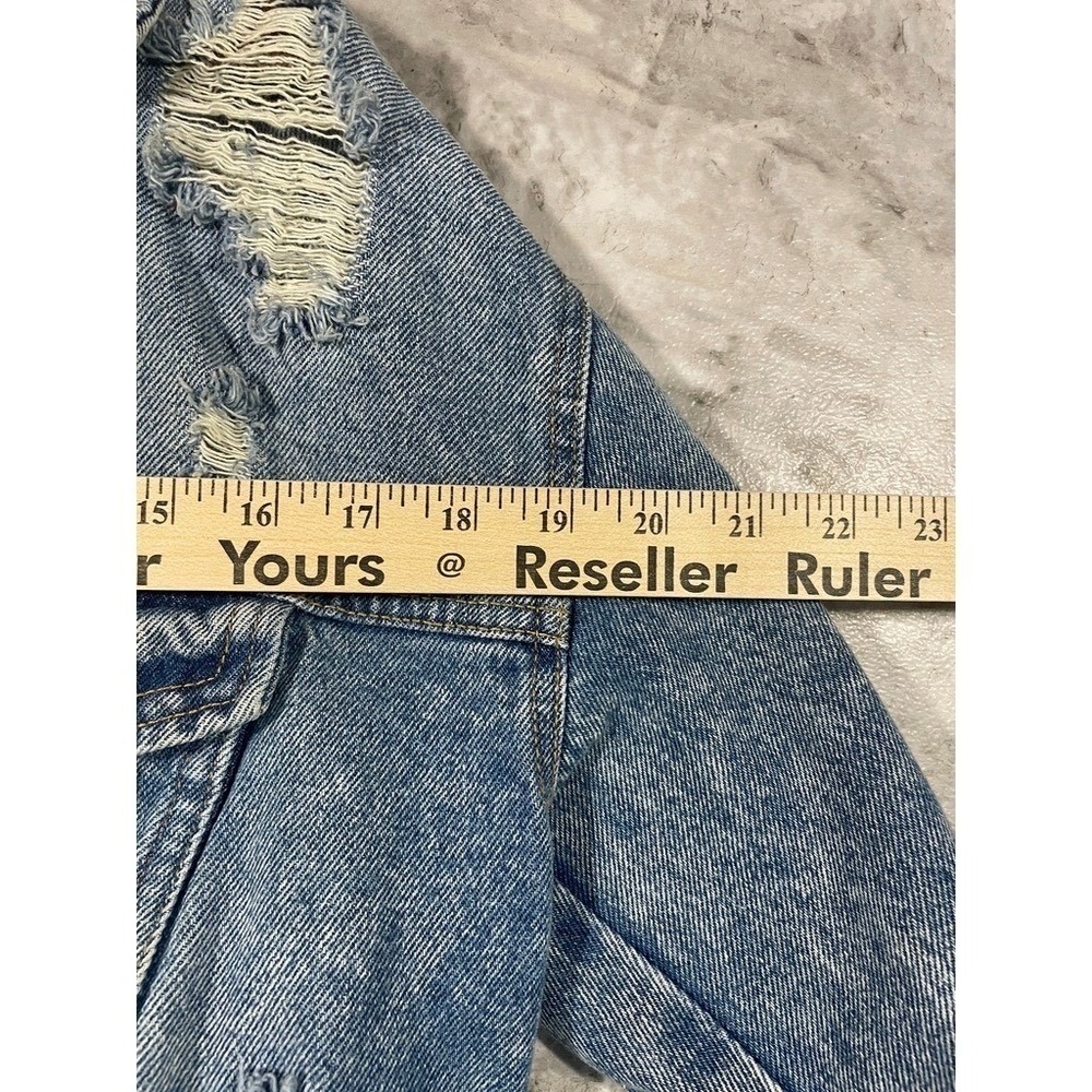 Custom Hand Painted Denim Jacket Women's Small Distressed Blue Wearable Art - Picture 15 of 16